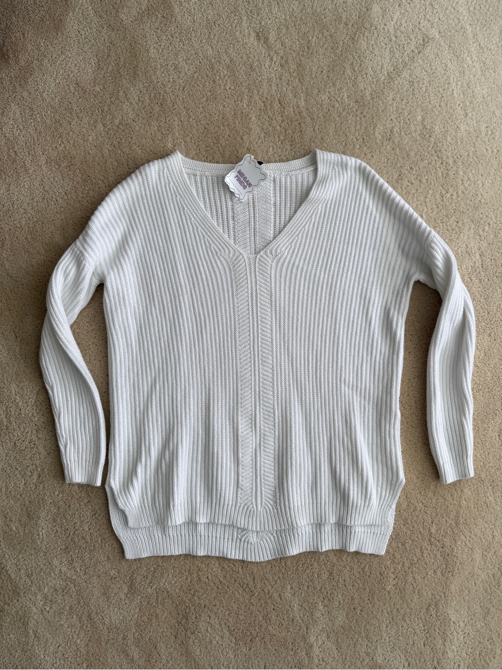 Aritzia Babaton 100% Cotton Ribbed V-Neck Sweater, White